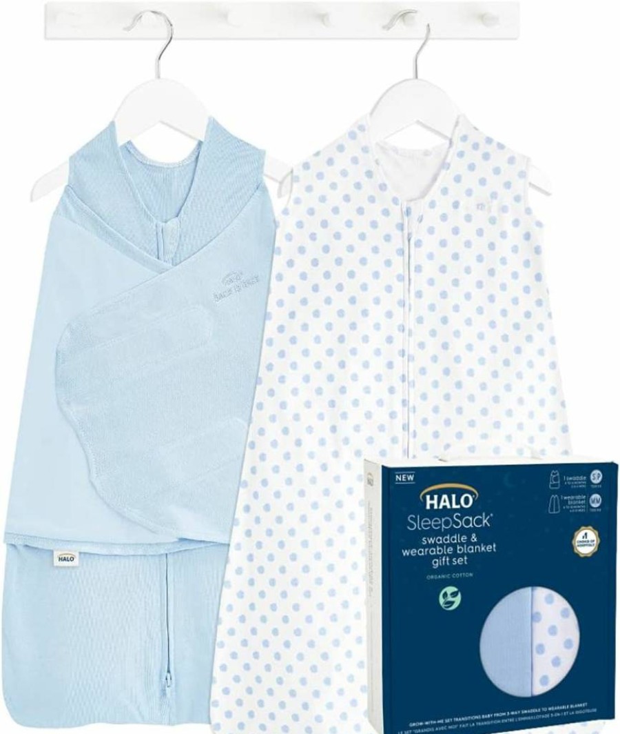 HALO Sleepsack Swaddle & Wearable Blanket Gift Set - 100% Organic Cotton, 3-6 Months & 6-12 Months, 2-Piece with Box, TOG 1.5 for Safe Baby Sleep
