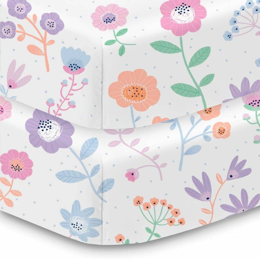 BreathableBaby 2-Pack Flutter Design Cotton Percale Fitted Crib Sheets, 52" x 28" (132 x 71 cm), Breathable & Safe for Toddler Bed Mattress