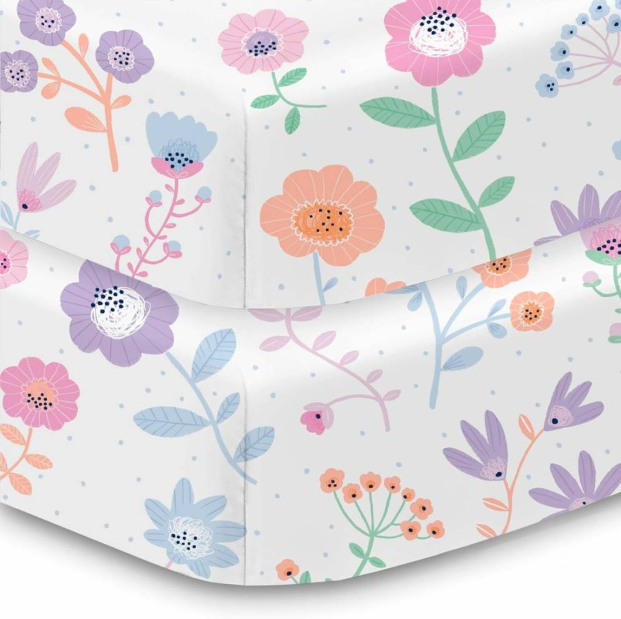 BreathableBaby 2-Pack Cotton Percale Fitted Crib Sheets for 52x28 Inch Mattress, Premium Breathable Toddler Bed Sheets, Prance Design - Soft Nursery Bedding