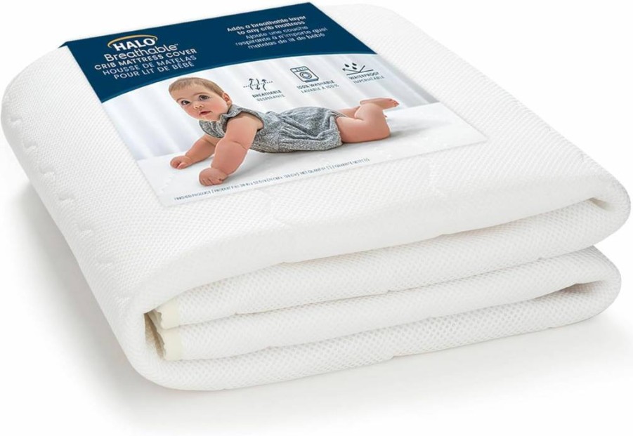 HALO Breathable Waterproof Crib Mattress Cover - Quilted Mesh, Universal Fit for Standard Crib & Toddler Beds, Machine Washable, Easy to Change