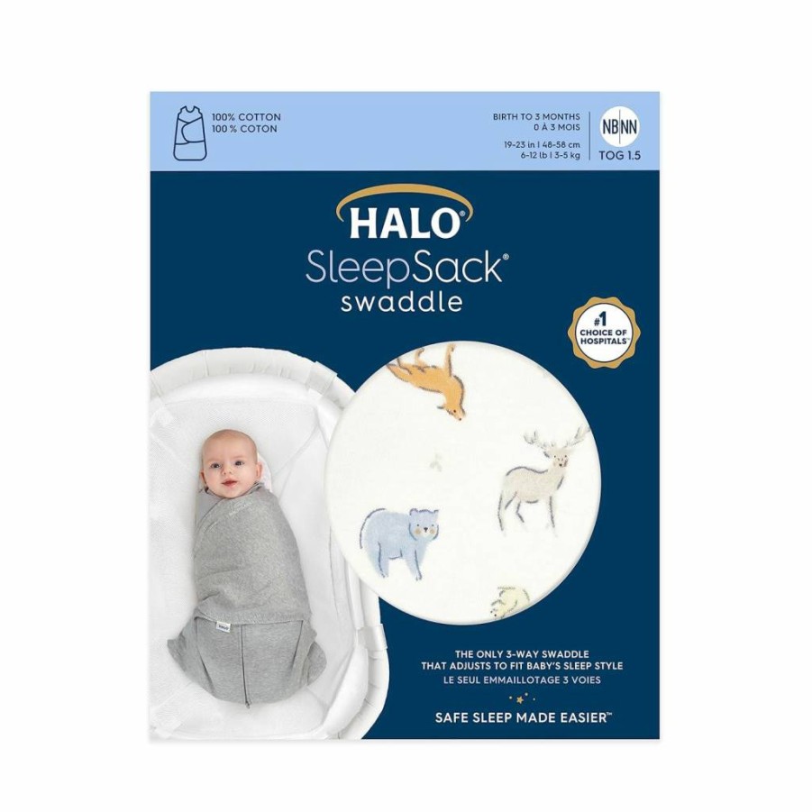 HALO 100% Cotton 3-Way Adjustable Sleepsack Swaddle, Wearable Blanket for Babies 3-6 Months, Tog 1.5, Midnight Moons Blue, Small
