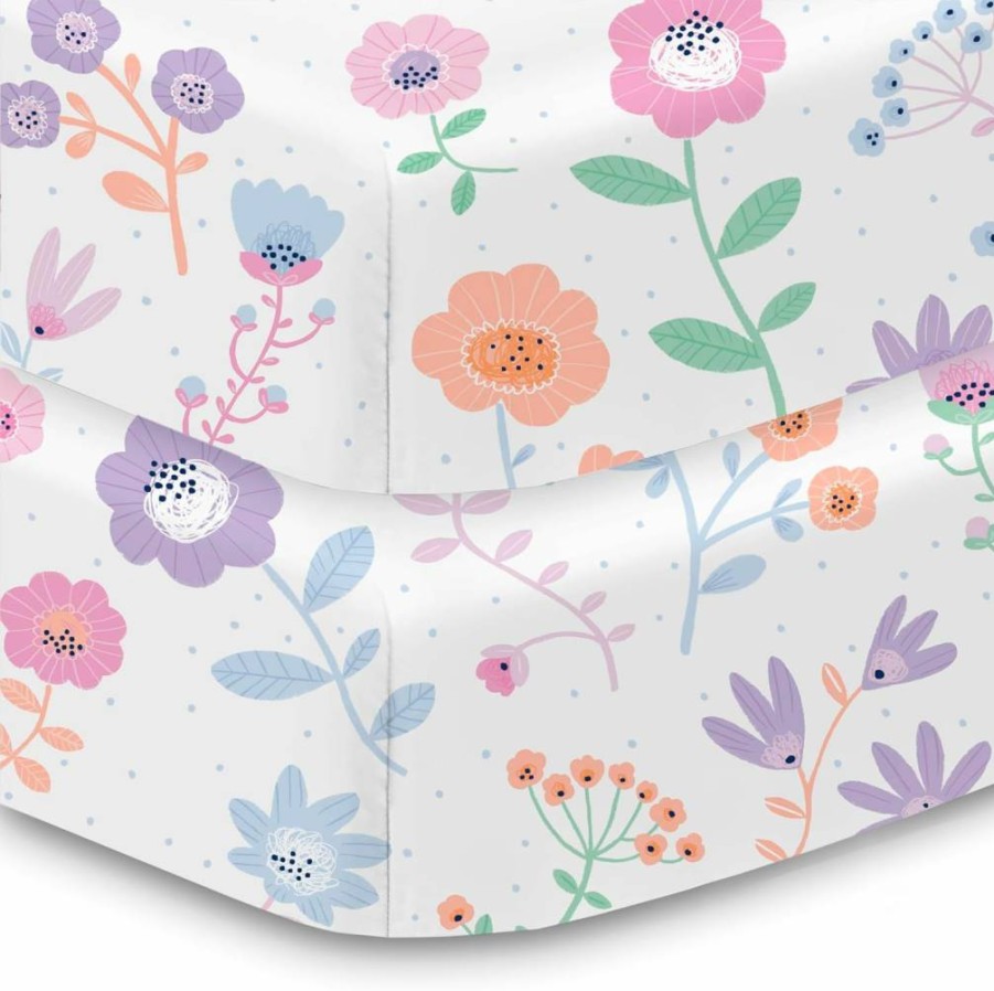 BreathableBaby 2-Pack Cotton Percale Fitted Crib Sheets for 52" x 28" Mattress, Roar Design, Breathable Toddler Bed Sheets