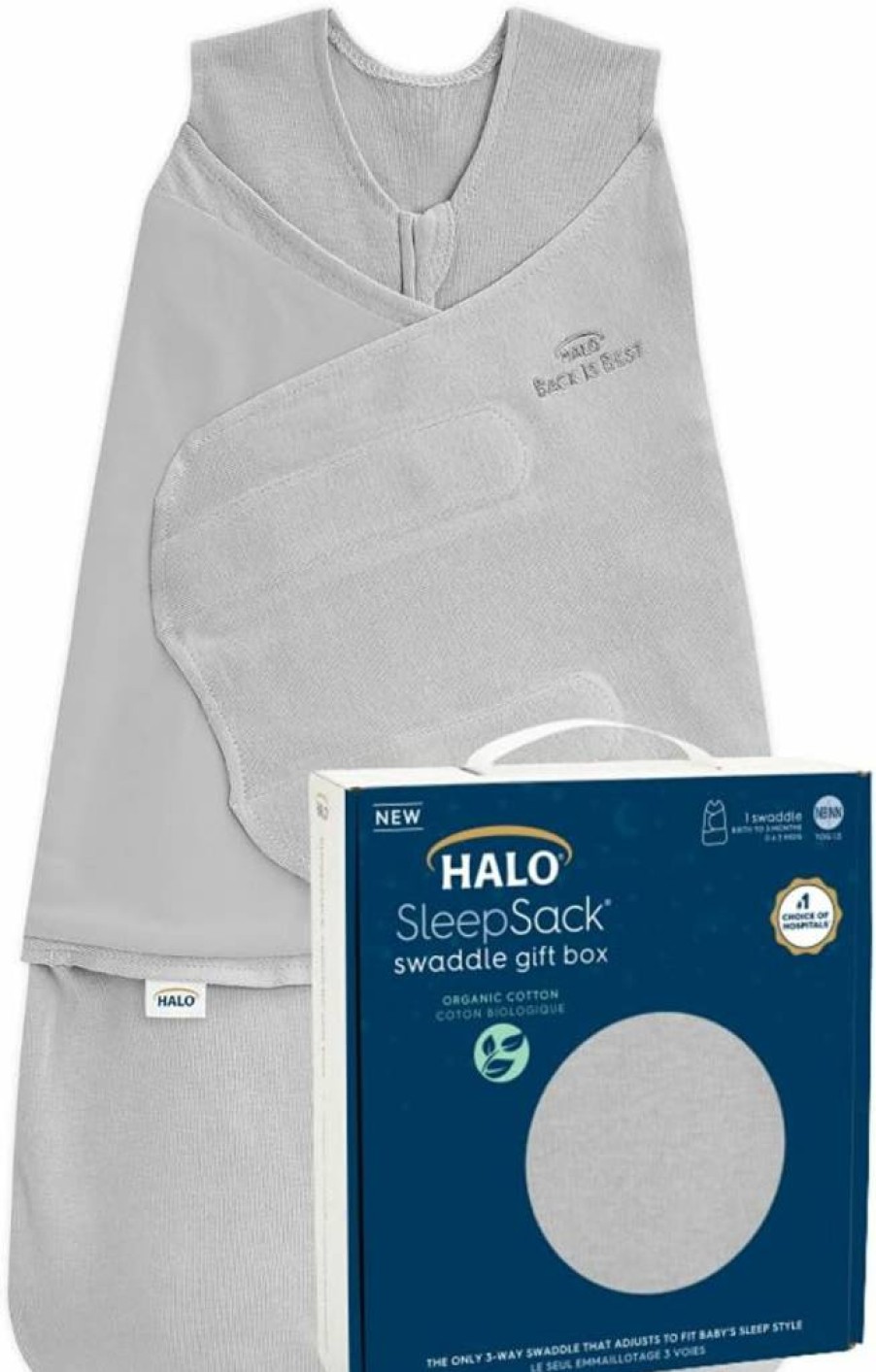 HALO Sleepsack Swaddle 100% Organic Cotton Baby Gift Set for Newborns 0-3 Months, TOG 1.5, Cloud Design - Premium 1-Piece Swaddle with Gift Box