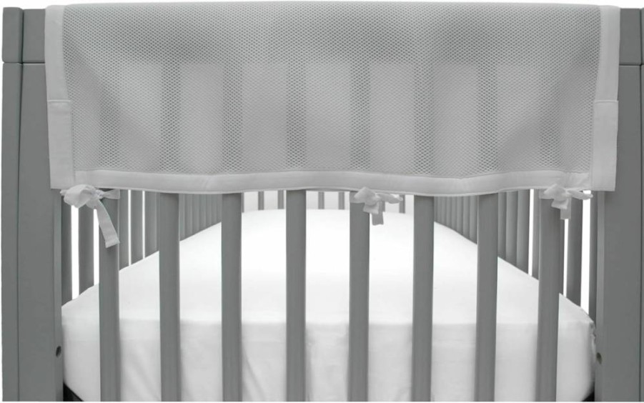 BreathableBaby Mesh Crib Rail Guard - Teething Cover for Baby Safety, Soft Gray, 27 Inch Short Panel (2-Pack) - Breathable & Chew-Proof Design