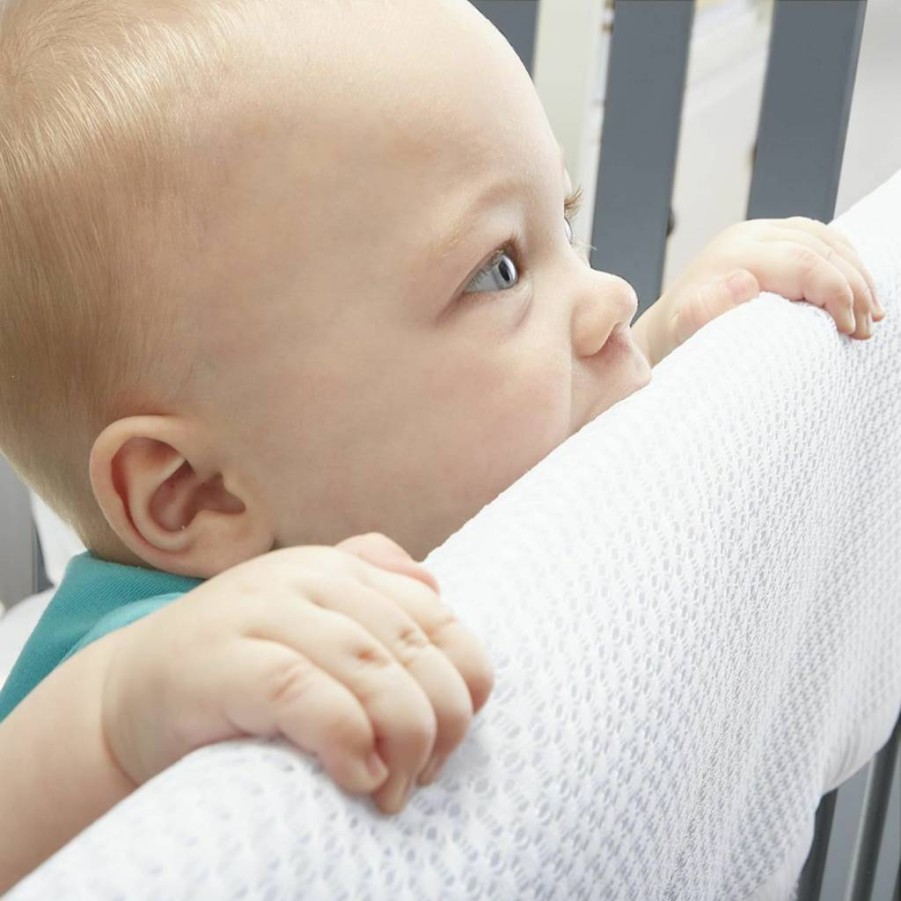BreathableBaby Mesh Crib Rail Guard - Teething Cover for Baby Safety, Soft Gray, 27 Inch Short Panel (2-Pack) - Breathable & Chew-Proof Design