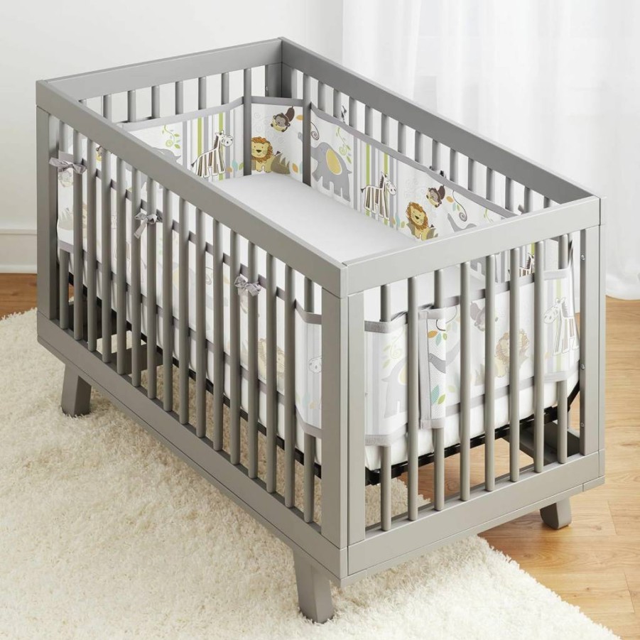 BreathableBaby Classic 3mm Mesh Crib Liner for Full-Size Cribs - Peaceful Elephants Design, 4-Sided Safety Cover (4FS)