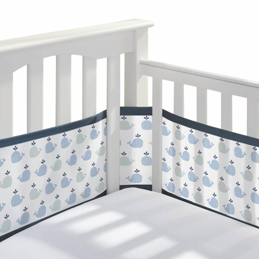 BreathableBaby Classic 3mm Mesh Crib Liner for Full-Size Cribs - Peaceful Elephants Design, 4-Sided Safety Cover (4FS)