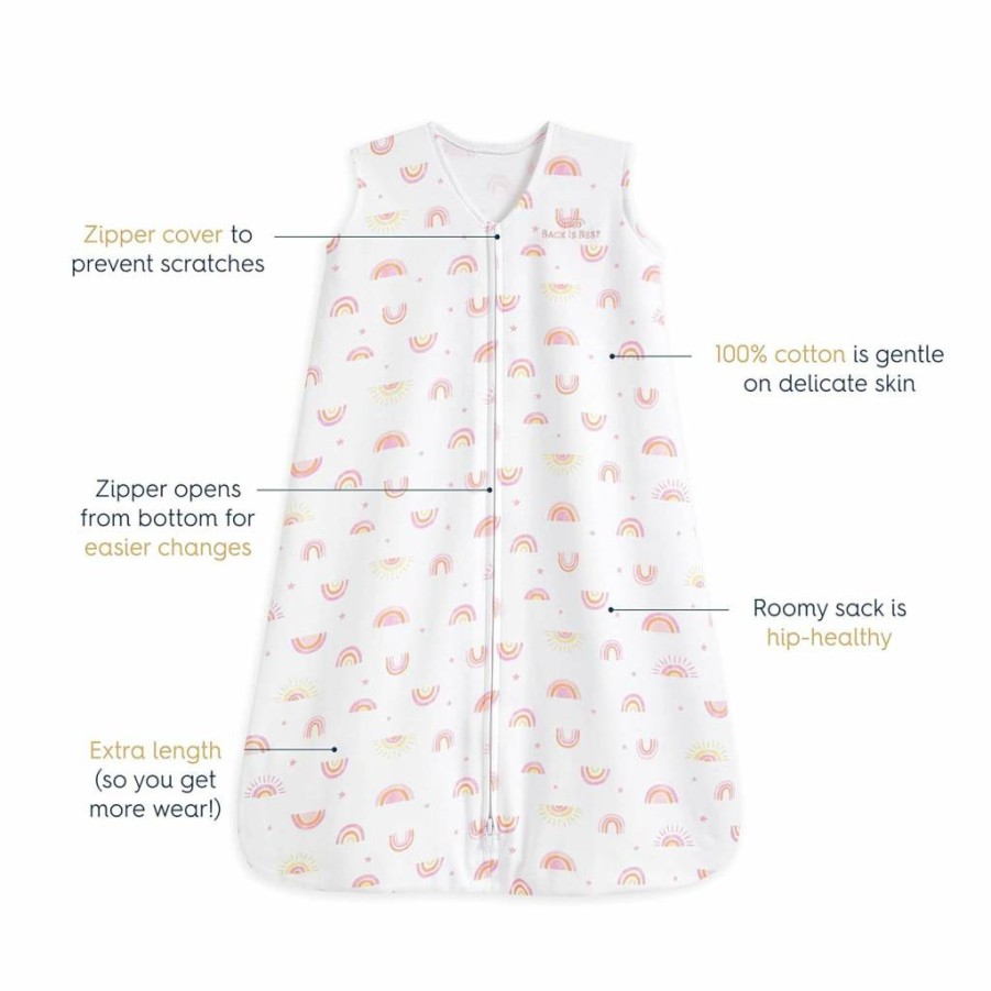 HALO Sleepsack Wearable Blanket for Babies 12-18 Months, 100% Cotton Swaddle Transition Bag, TOG 0.5, Sunshine Rainbows Design, Large Size