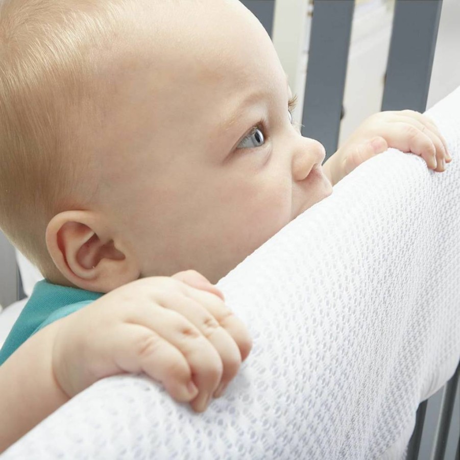 BreathableBaby Mesh Crib Rail Guard Teething Cover - Safe, Breathable, 27-Inch Short Panel (2-Pack) - Ecru