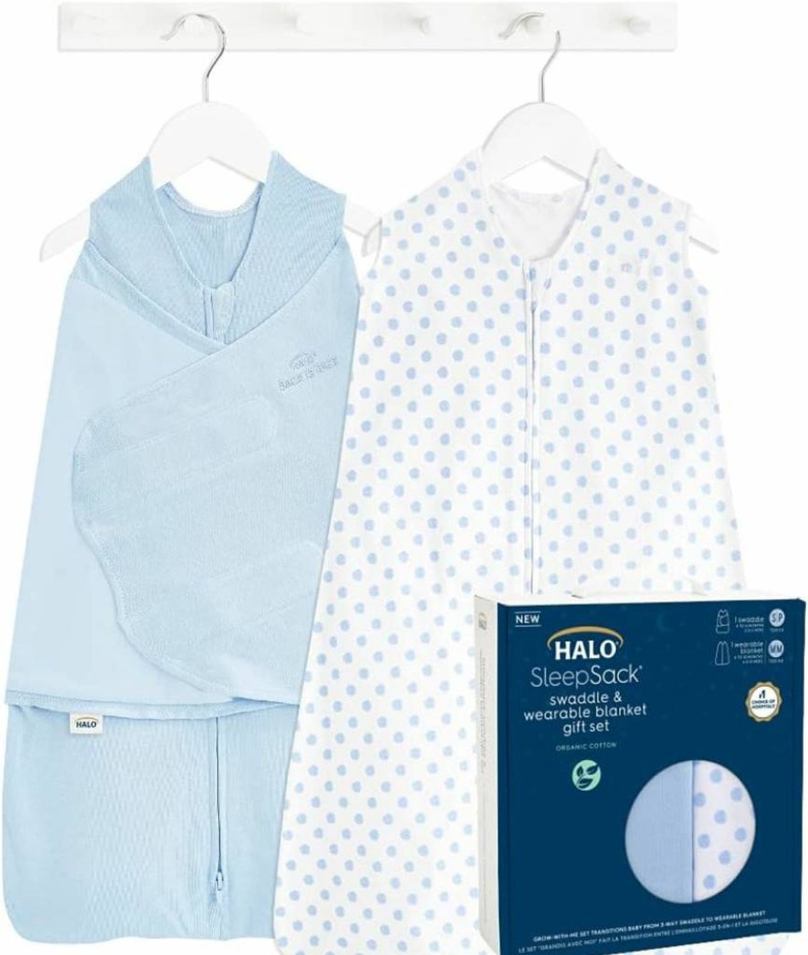 HALO Sleepsack Swaddle & Wearable Blanket Gift Set - 100% Organic Cotton, 3-6 Months & 6-12 Months, 2-Piece with Box, Tog 1.5 for Safe Baby Sleep