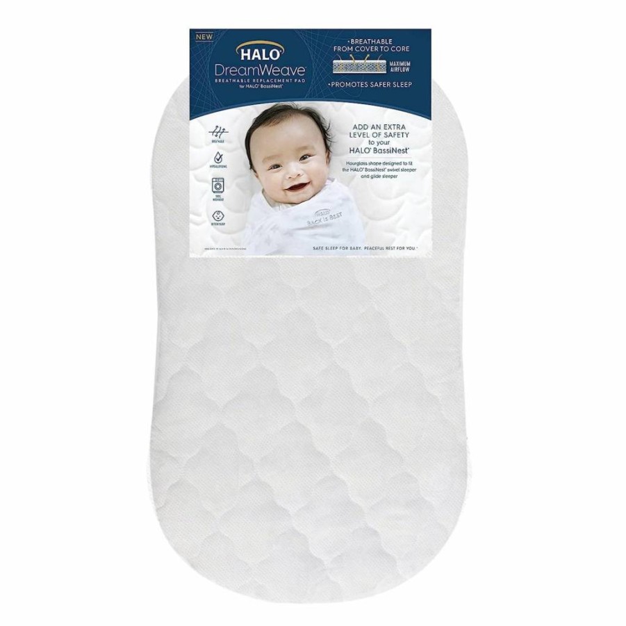 HALO Dreamweave Bassinet Pad - Breathable Mesh, Hypoallergenic, Non-Toxic, 100% Washable Cover & Core