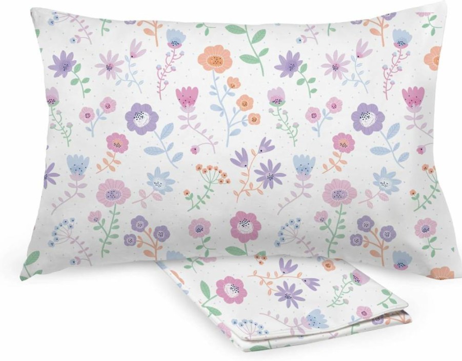 BreathableBaby 2-Pack Toddler Pillowcases, 13x18 Inches 100% Cotton Percale, Soft & Breathable, Floral Blooms Design for Kids & Babies