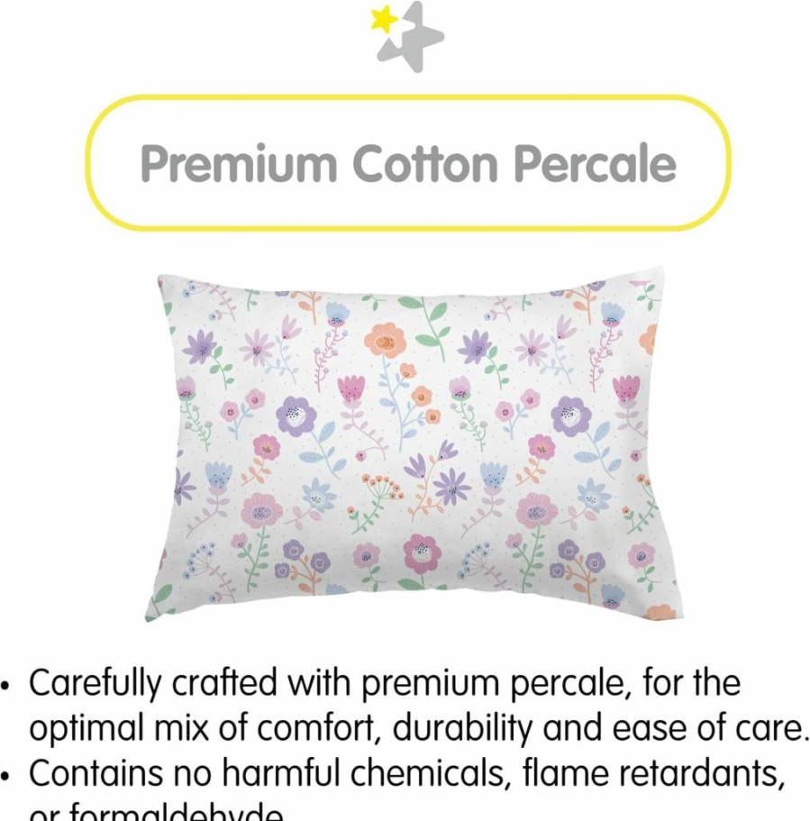 BreathableBaby 2-Pack Toddler Pillowcases, 13x18 Inches 100% Cotton Percale, Soft & Breathable, Floral Blooms Design for Kids & Babies